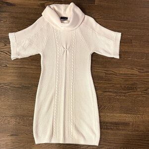 Tahari Arthur S. Levine Cable Knit Sweater Dress Cowl Neck Cream Ivory